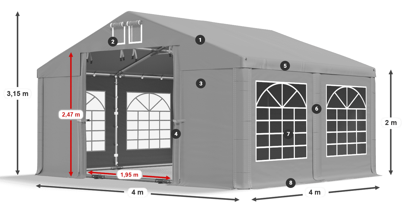 Tető: FR 620 PVC Falak: SD 500 PVC 2 m jelmagyarázat