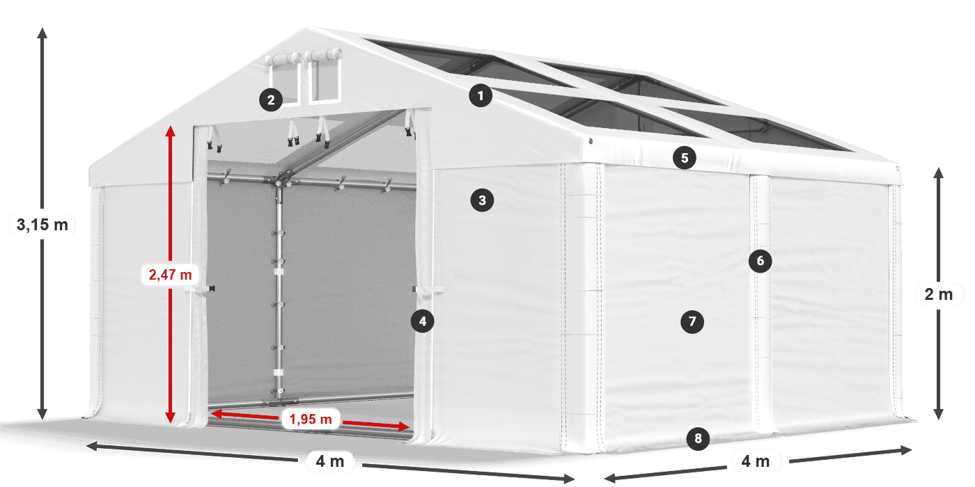Tető: MS T 580 PVC Falak: FR 620 PVC 2 m jelmagyarázat