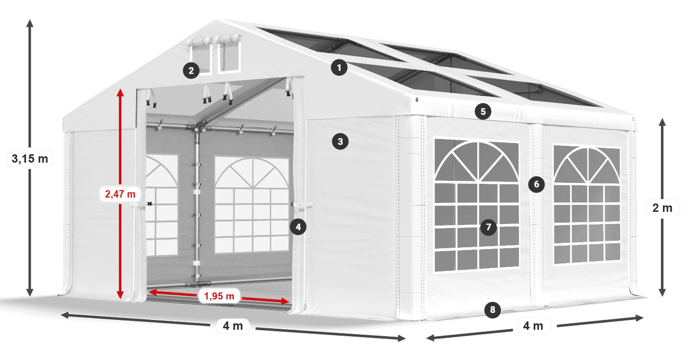 Tető: MS T 580 PVC Falak: FR 620 PVC 2 m jelmagyarázat