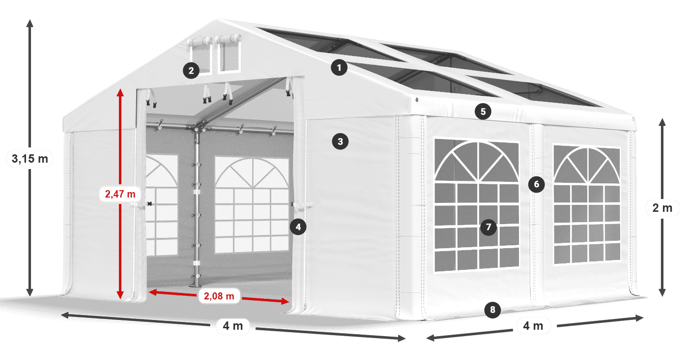 Tető: MS 580 PVC Falak: SD 500 PVC 2 m jelmagyarázat