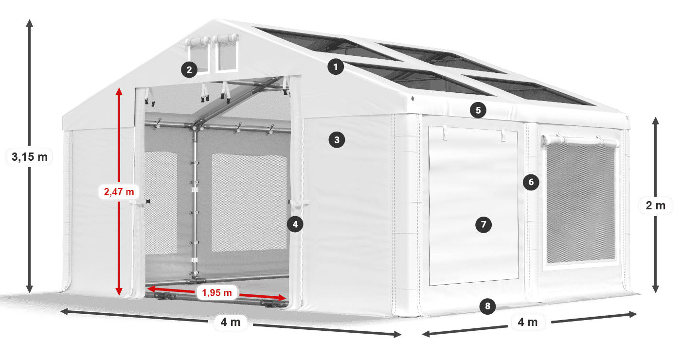 Tető: MS T 580 PVC Falak: SDM 500 PVC 2 m jelmagyarázat