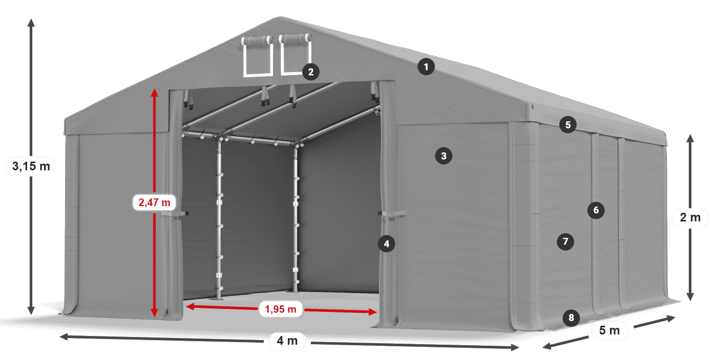 Tető: FR 620 PVC Falak: SD 580 PVC 2 m jelmagyarázat