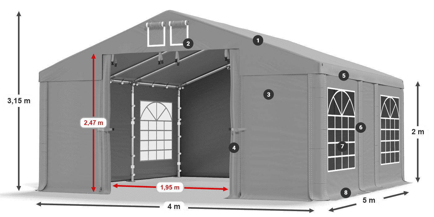 Tető: FR 620 PVC Falak: SD 500 PVC 2 m jelmagyarázat