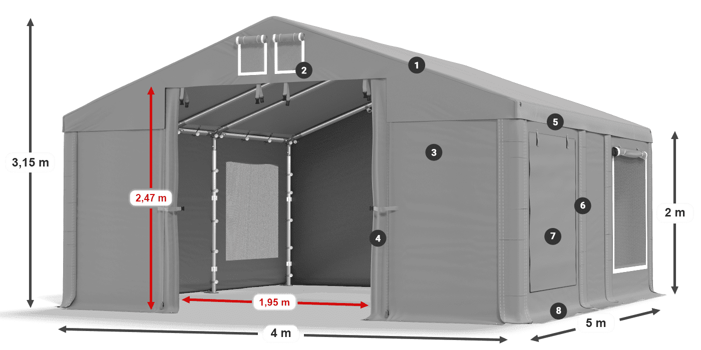 Tető: FR 620 PVC Falak: SD 500 PVC 2 m jelmagyarázat