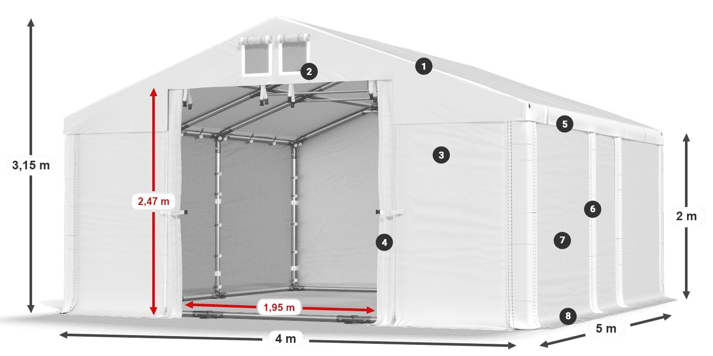 Tető: FR 620 PVC Falak: SD 500 PVC 2 m jelmagyarázat