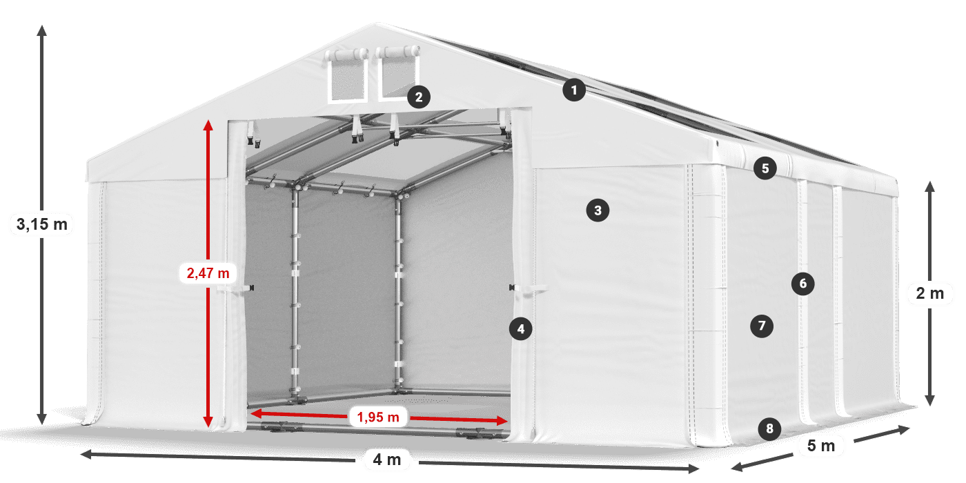 Tető: MS T 580 PVC Falak: FR 620 PVC 2 m jelmagyarázat