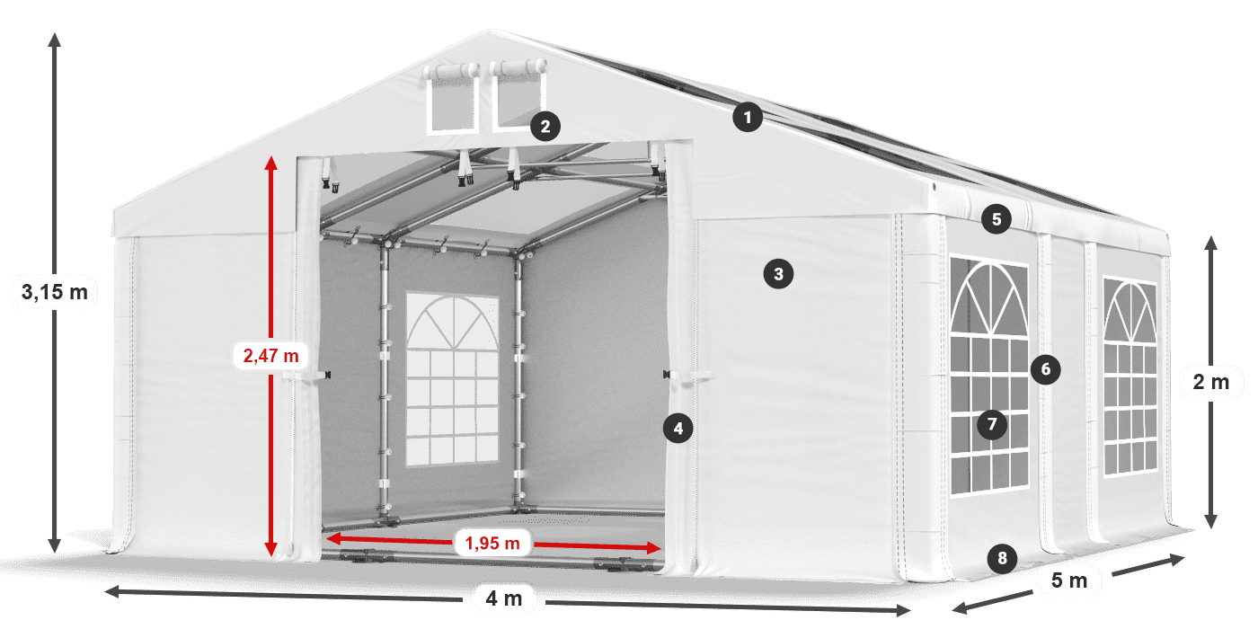Tető: MS T 580 PVC Falak: FR 620 PVC 2 m jelmagyarázat