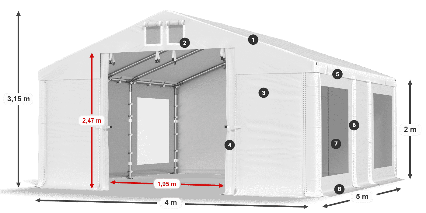 Tető: MS 580 PVC Falak: MS 580 PVC 2 m jelmagyarázat