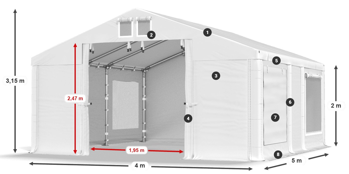 Tető: MS 580 PVC Falak: SD M 500 PVC 2 m jelmagyarázat