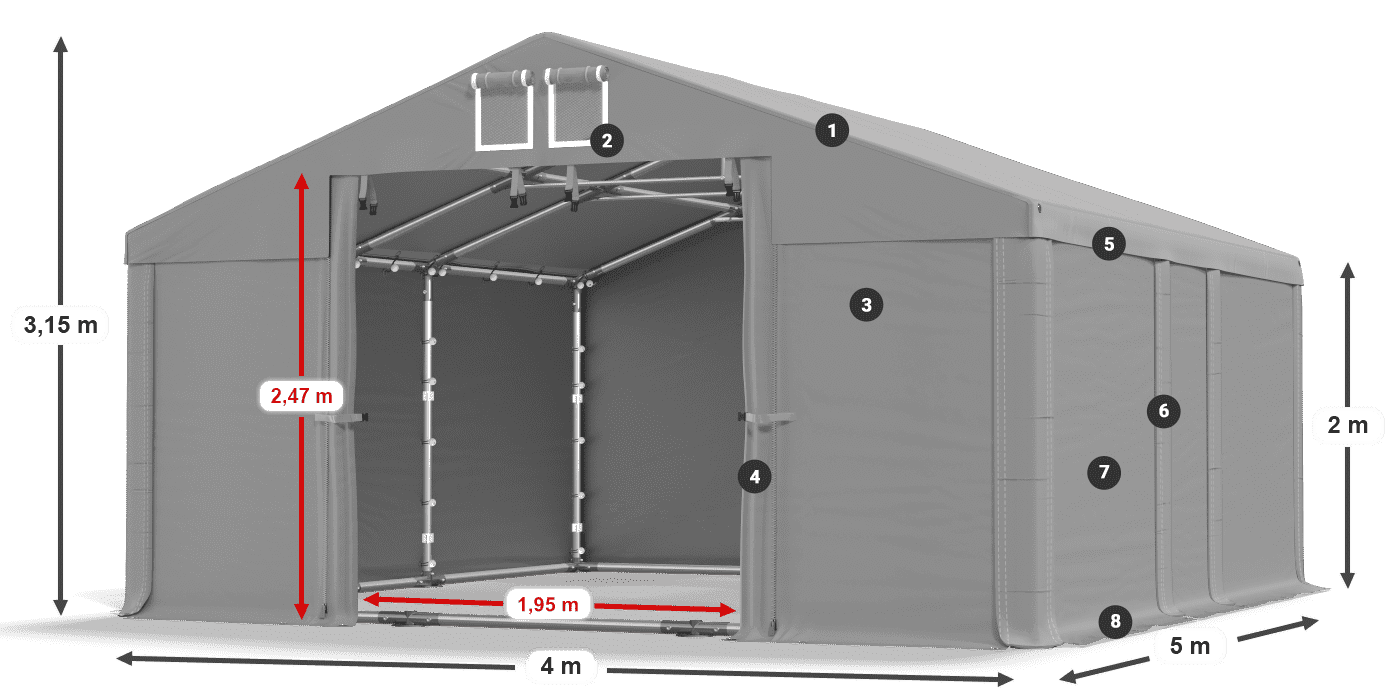 Tető: MS 580 PVC Falak: SD 500 PVC 2 m jelmagyarázat