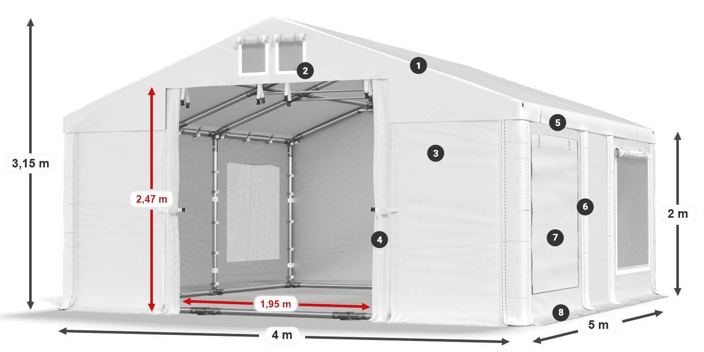 Tető: MS 580 PVC Falak: SD M 500 PVC 2 m jelmagyarázat