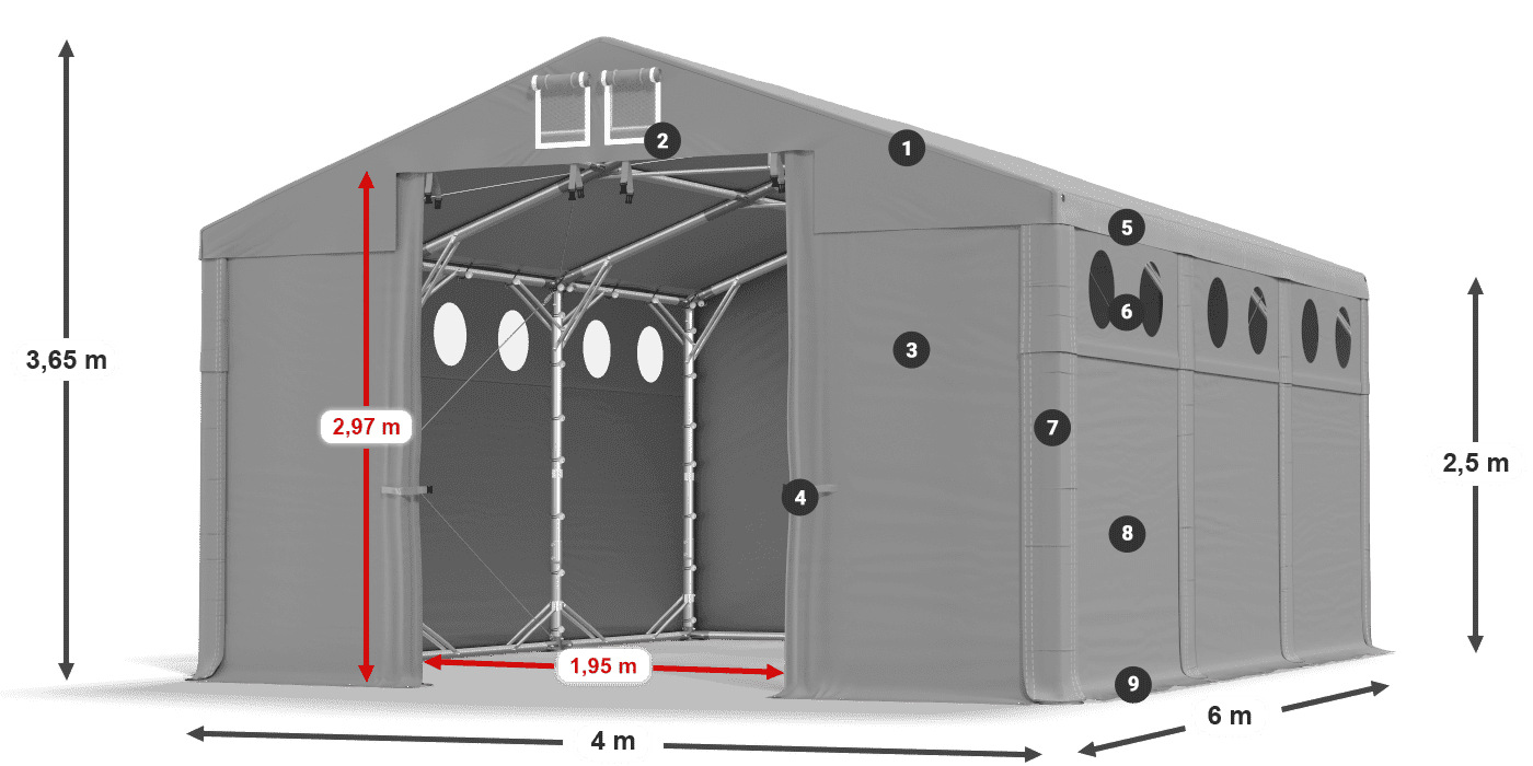 Tető: MS 580 PVC Falak: SD O 500 PVC 2,5 m jelmagyarázat