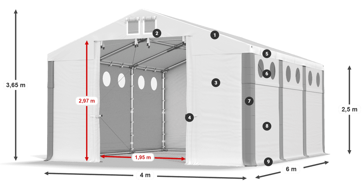 Tető: MS 580 PVC Falak: SD O 500 PVC 2,5 m jelmagyarázat