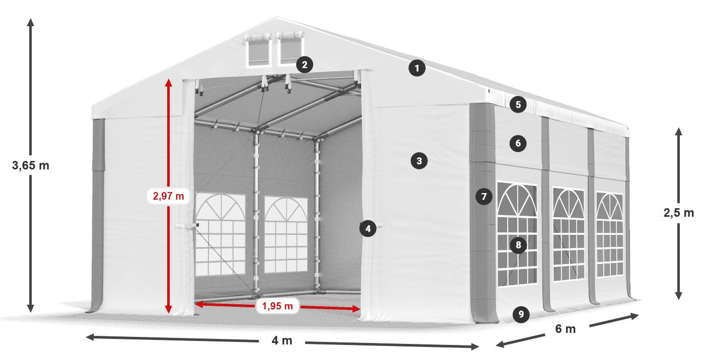 Tető: SD 560 PVC Falak: FR 620 PVC legenda 2,5 m