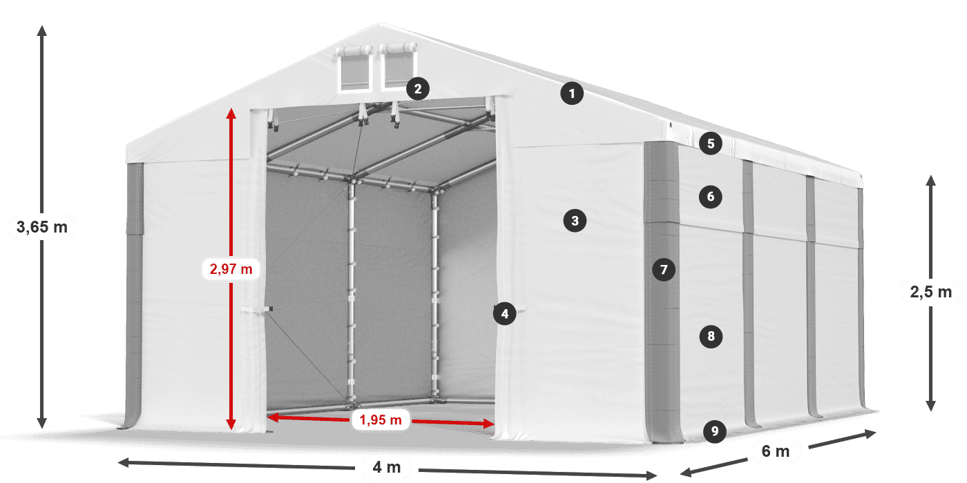 Tető: SD 560 PVC Falak: MS 580 PVC legenda 2,5 m