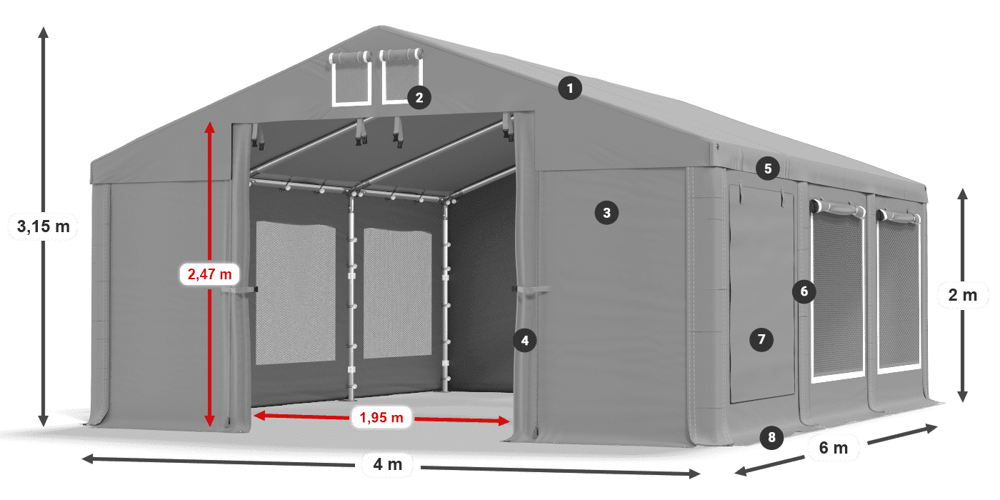 Tető: FR 620 PVC Falak: SD 500 PVC 2 m jelmagyarázat
