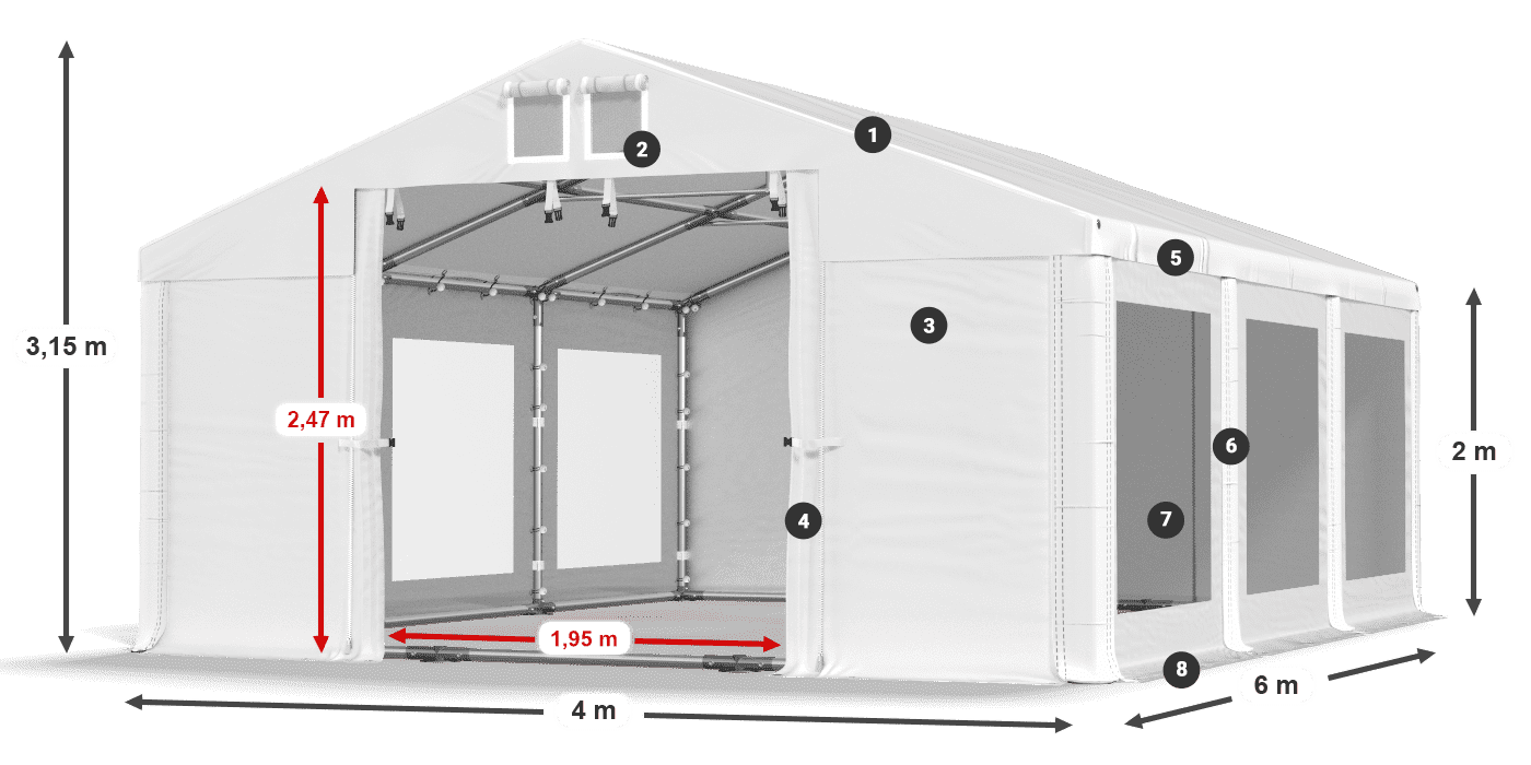 Tető: MS 580 PVC Falak: MS 580 PVC 2 m jelmagyarázat