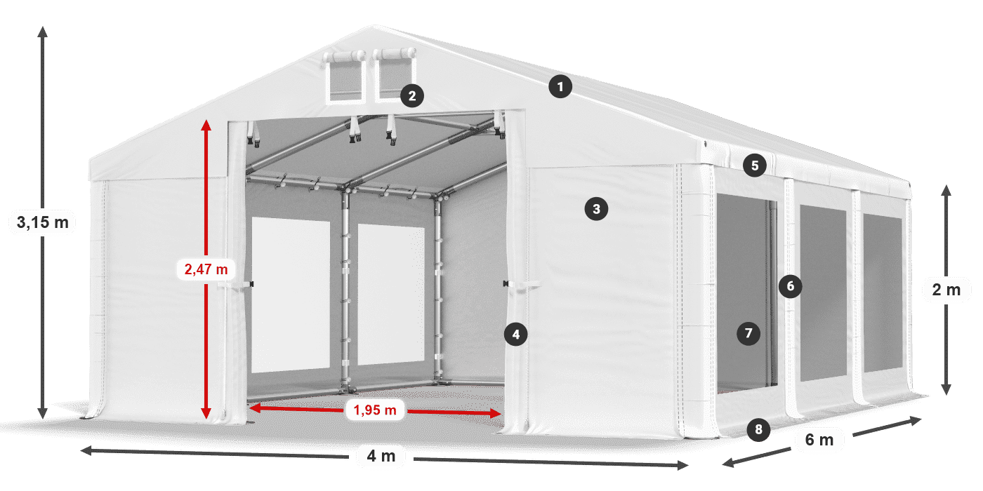 Tető: MS 580 PVC Falak: MS 580 PVC 2 m jelmagyarázat