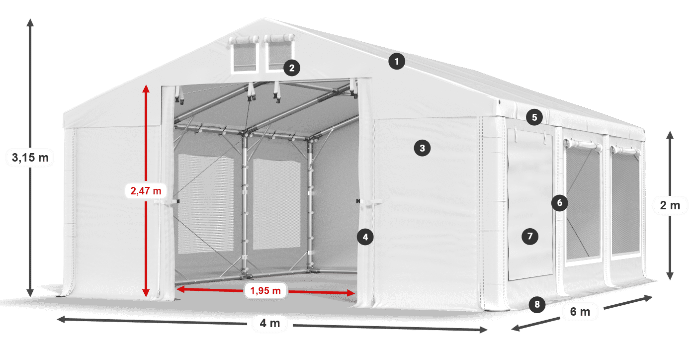 Tető: MS 580 PVC Falak: SD M 500 PVC 2 m jelmagyarázat