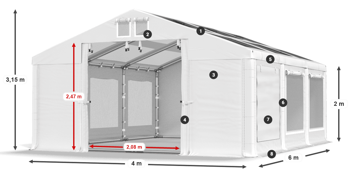 Tető: MS T 580 PVC Falak: SDM 500 PVC 2 m jelmagyarázat