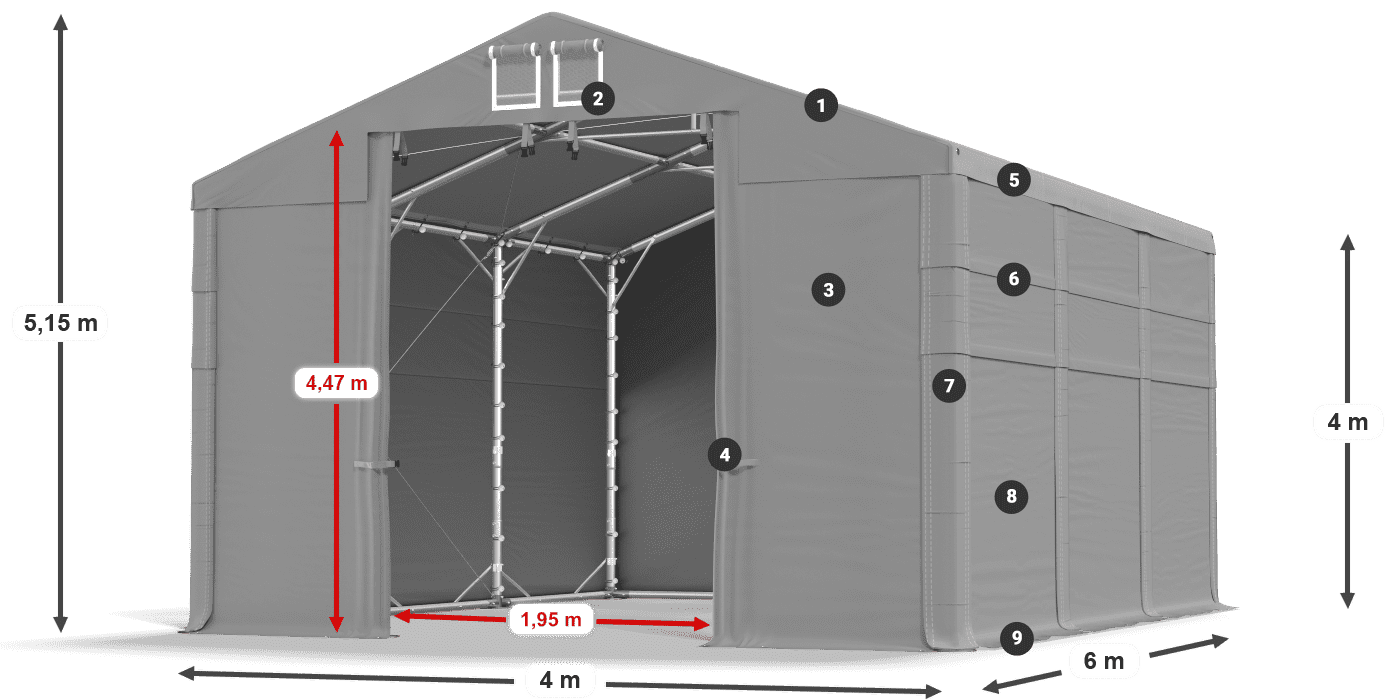 Tető: MS 580 PVC Falak: SD 500 PVC 4 m jelmagyarázat