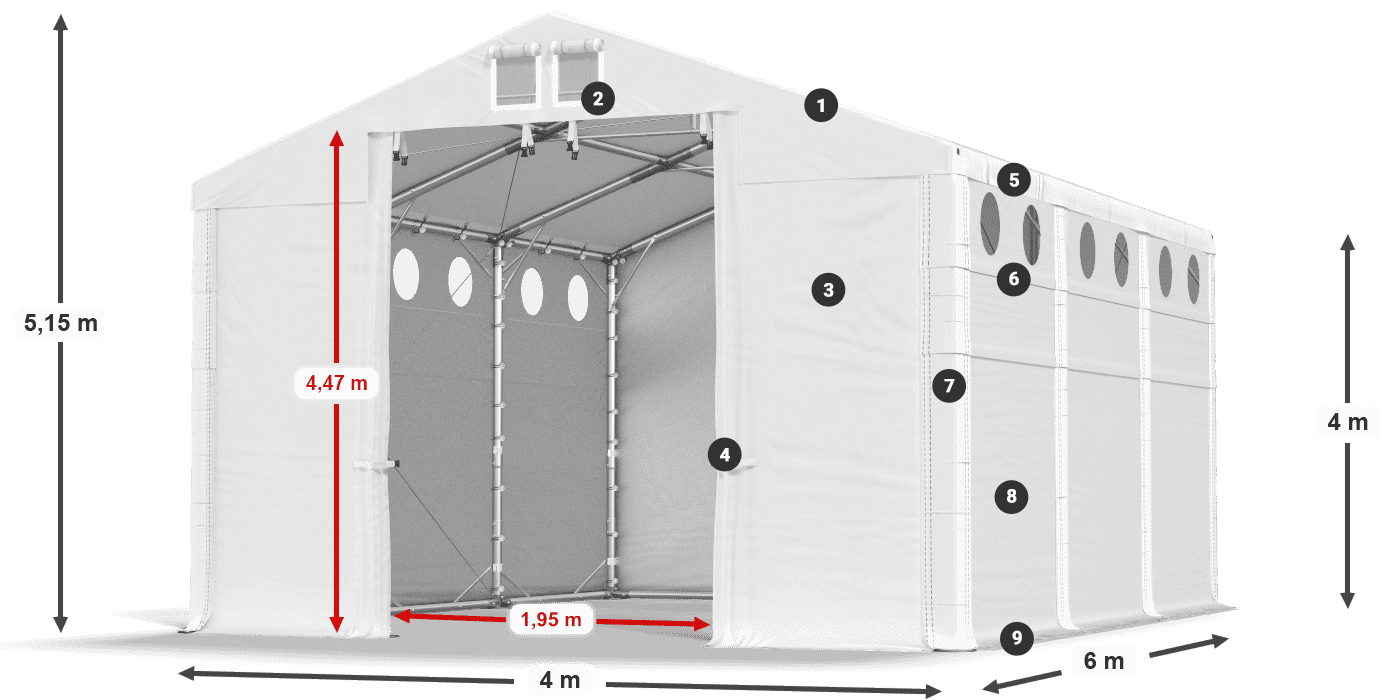 Tető: MS 580 PVC Falak: SD O 500 PVC 4 m jelmagyarázat