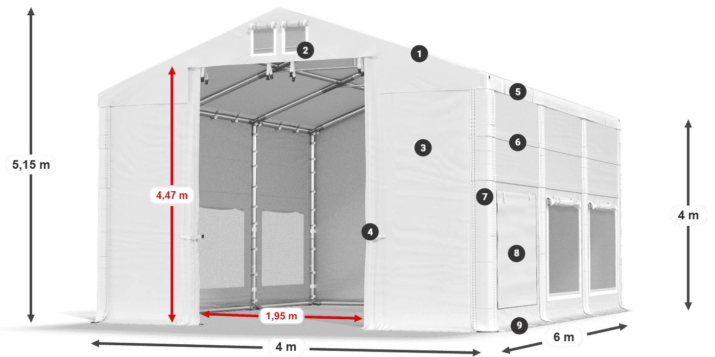 Tető: MS 580 PVC Falak: SD M 500 PVC 4 m jelmagyarázat