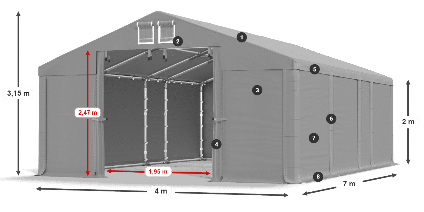 Tető: FR 620 PVC Falak: SD 580 PVC 2 m jelmagyarázat