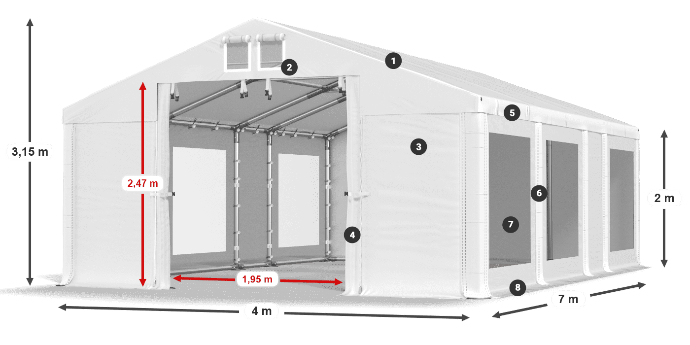 Tető: FR 620 PVC Falak: MS 580 PVC 2 m jelmagyarázat