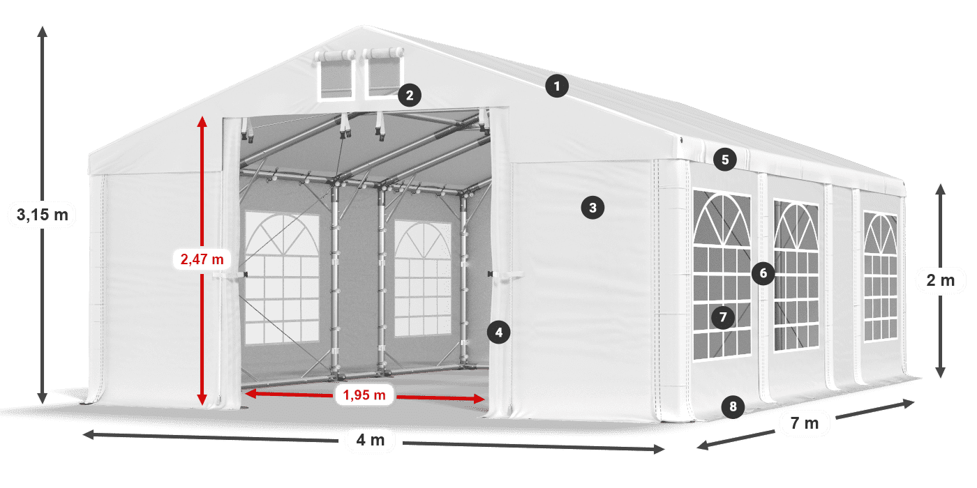 Tető: FR 620 PVC Falak: SD 500 PVC 2 m jelmagyarázat