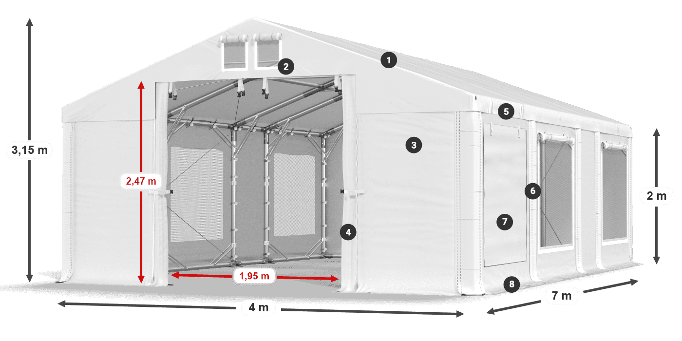 Tető: FR 620 PVC Falak: SD 500 PVC 2 m jelmagyarázat