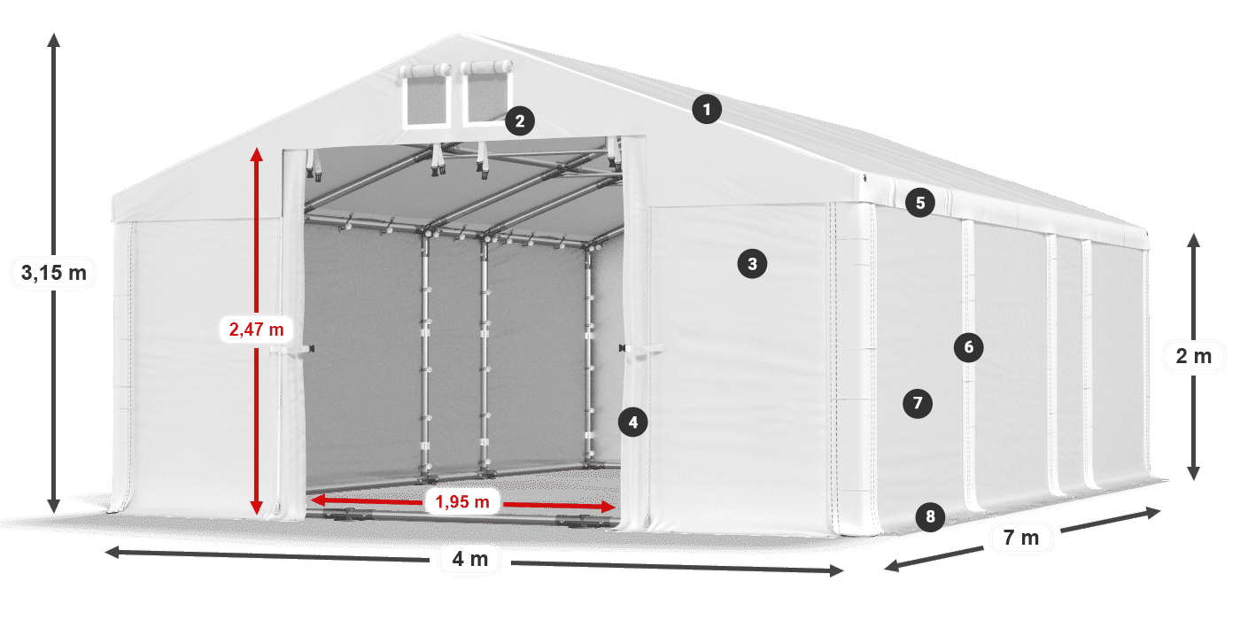 Tető: FR 620 PVC Falak: SD 500 PVC 2 m jelmagyarázat