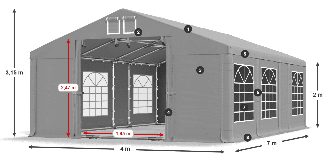 Tető: FR 620 PVC Falak: SD 500 PVC 2 m jelmagyarázat