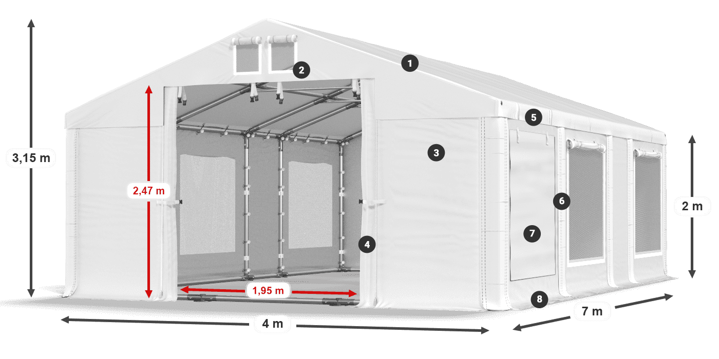 Tető: FR 620 PVC Falak: SD 500 PVC 2 m jelmagyarázat