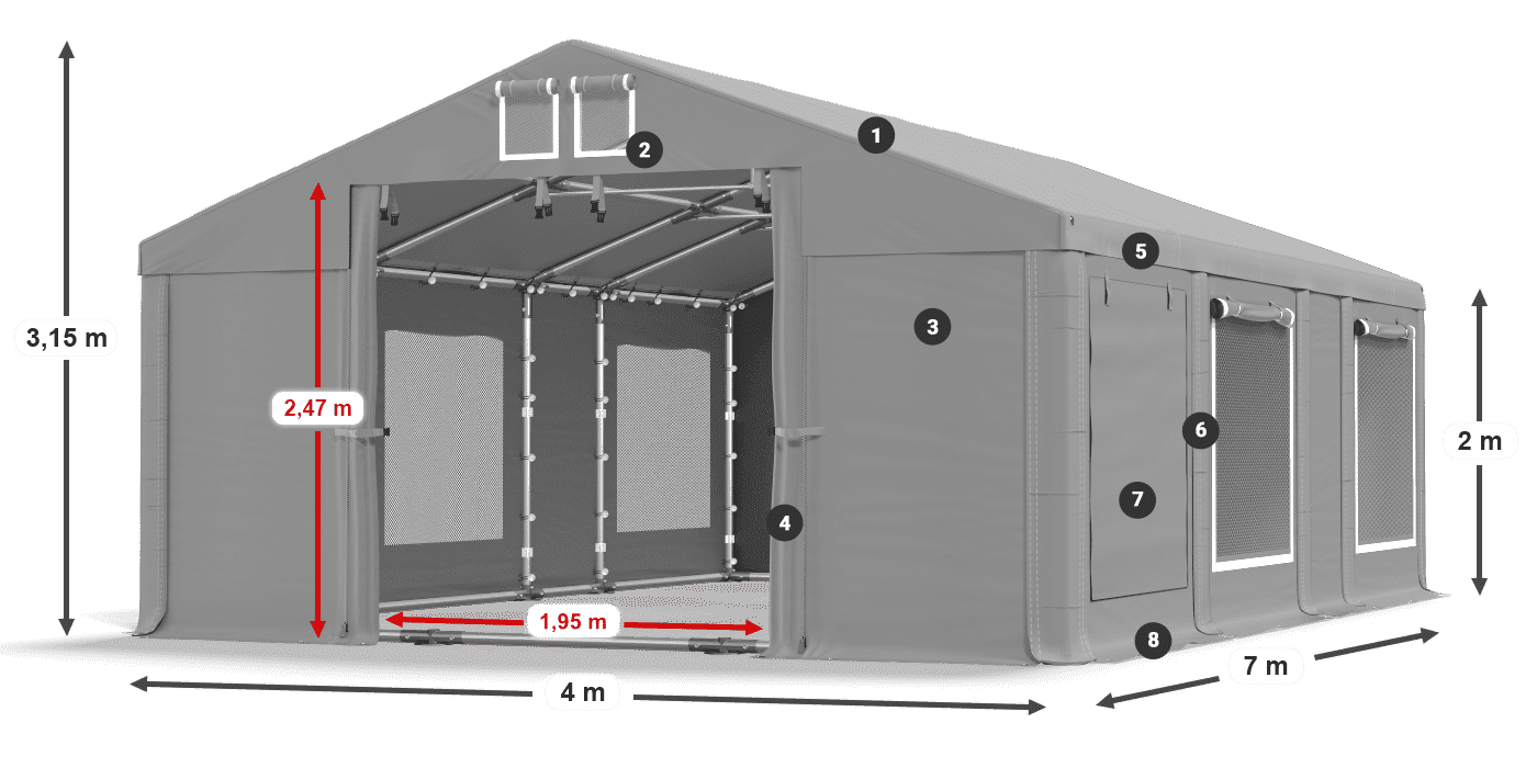 Tető: FR 620 PVC Falak: SD 500 PVC 2 m jelmagyarázat