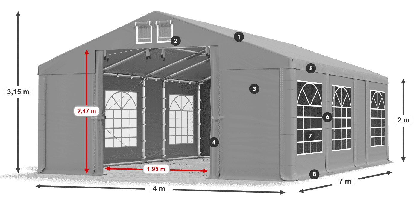 Tető: FR 620 PVC Falak: SD 500 PVC 2 m jelmagyarázat