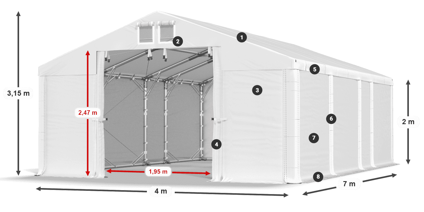 Tető: MS 580 PVC Falak: FR M 620 PVC 2 m jelmagyarázat