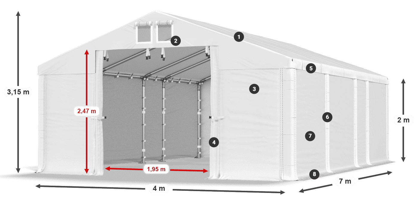 Tető: MS 580 PVC Falak: FR M 620 PVC 2 m jelmagyarázat