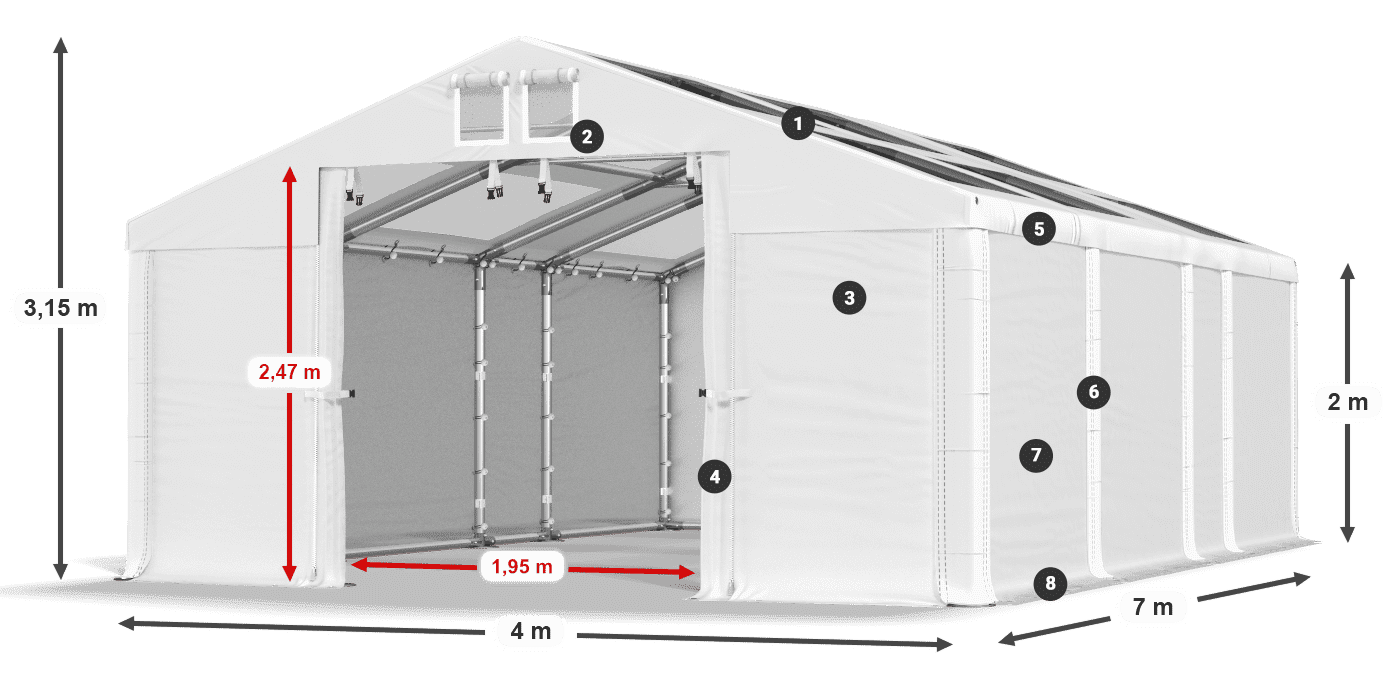 Tető: MS T 580 PVC Falak: FR 620 PVC 2 m jelmagyarázat