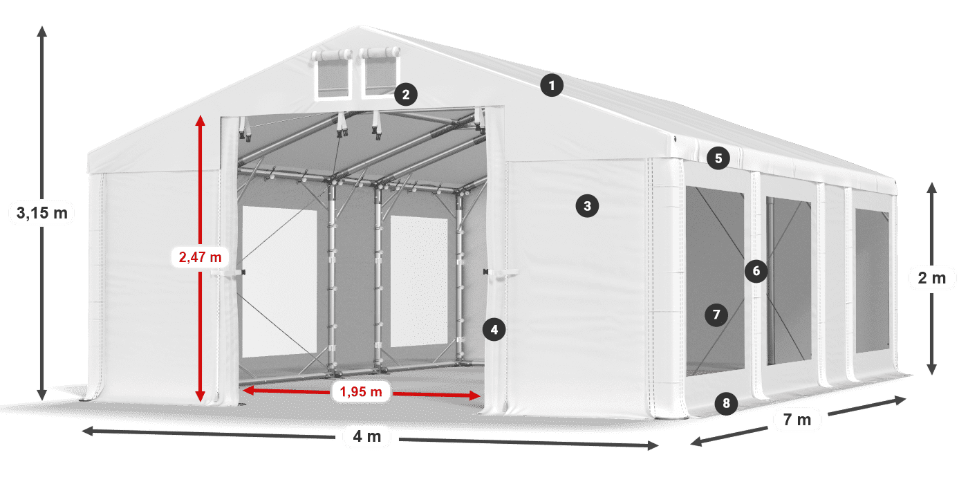 Tető: MS 580 PVC Falak: MS 580 PVC 2 m jelmagyarázat