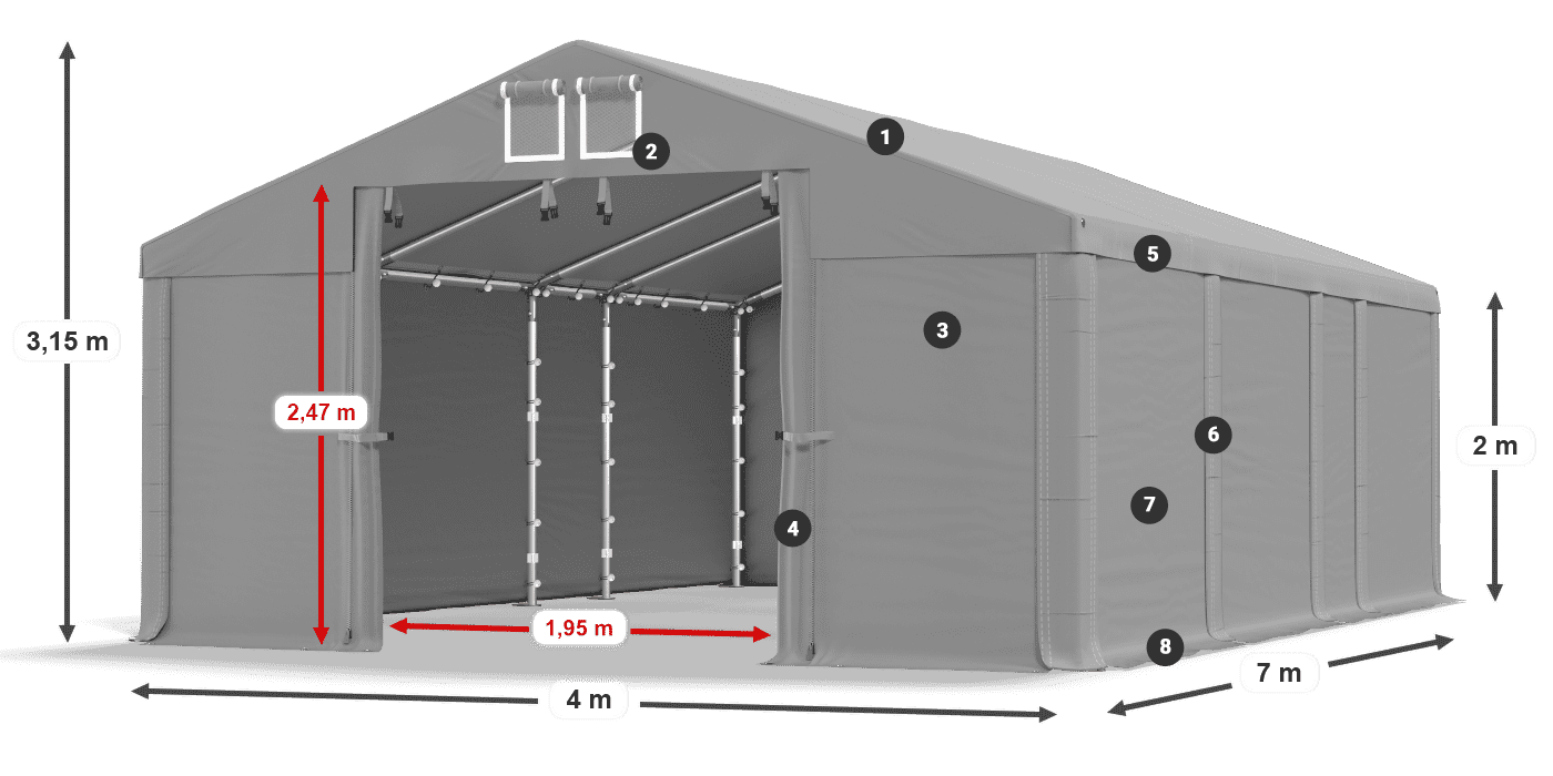 Tető: MS 580 PVC Falak: SD 500 PVC 2 m jelmagyarázat