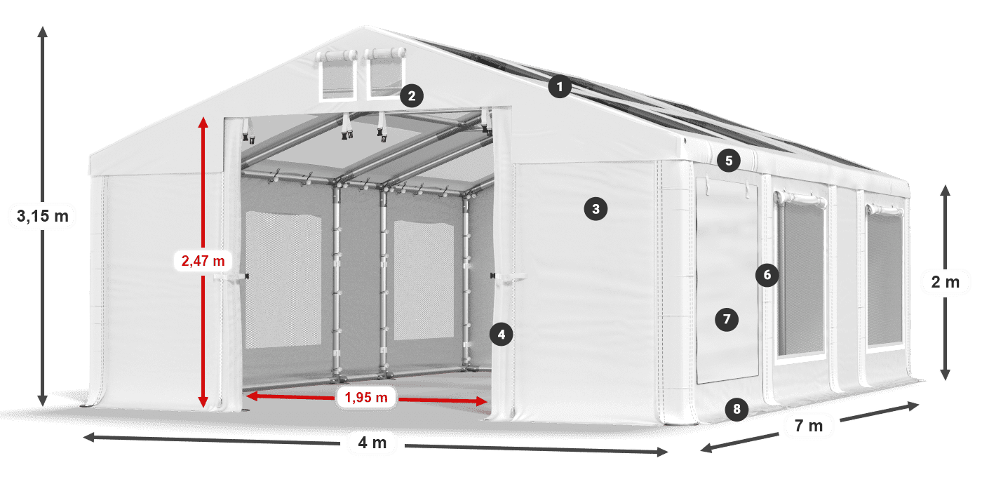 Tető: MS T 580 PVC Falak: SDM 500 PVC 2 m jelmagyarázat
