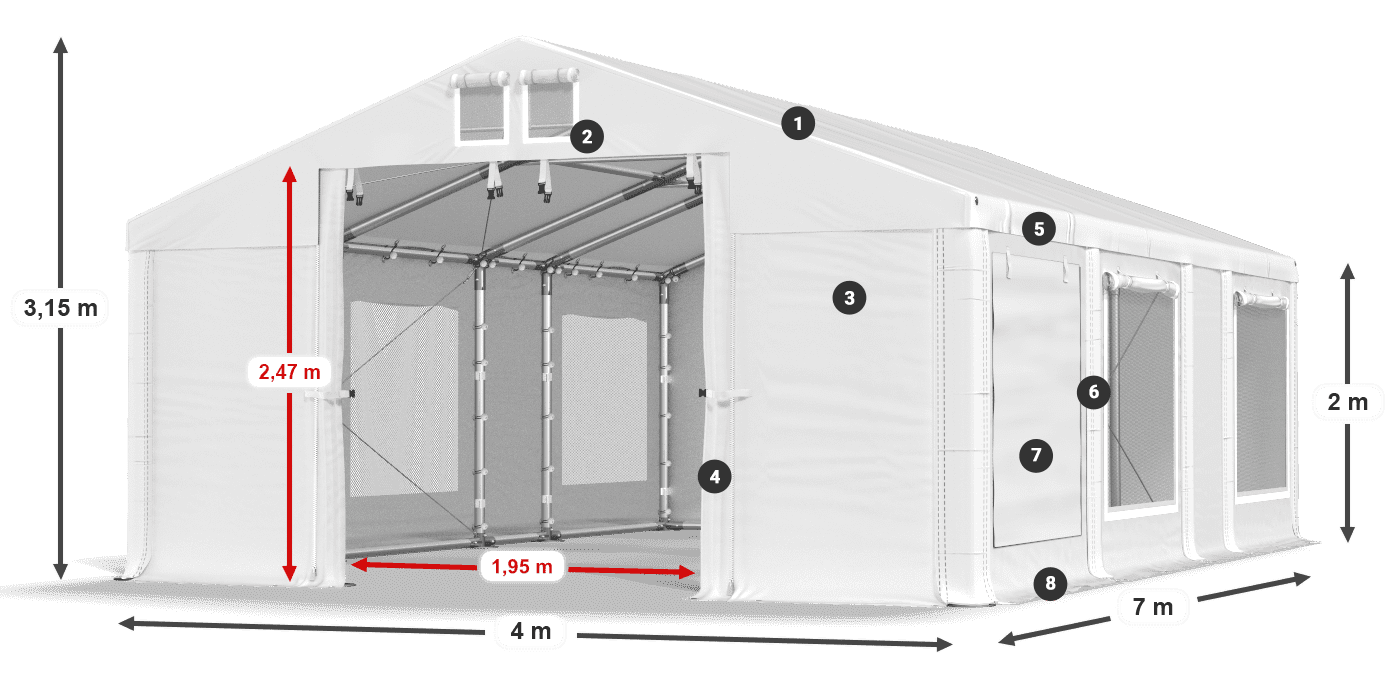 Tető: MS 580 PVC Falak: SD M 500 PVC 2 m jelmagyarázat