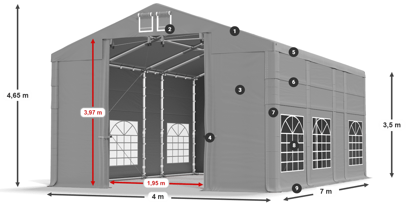 Tető: FR 620 PVC Falak: SD 500 PVC 3,5 m jelmagyarázat