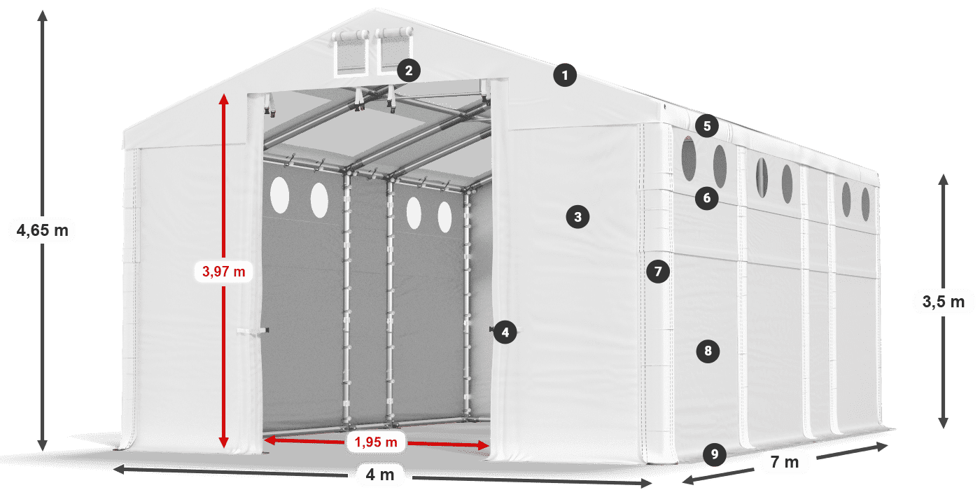 Tető: MS T 580 PVC Falak: SD O 500 PVC 3,5 m jelmagyarázat