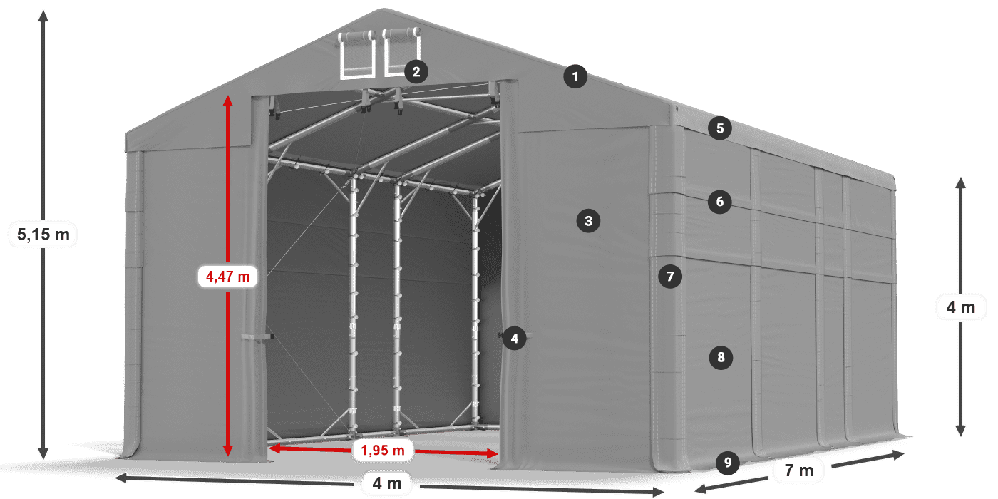 Tető: FR 620 PVC Falak: MS 580 PVC 4 m jelmagyarázat