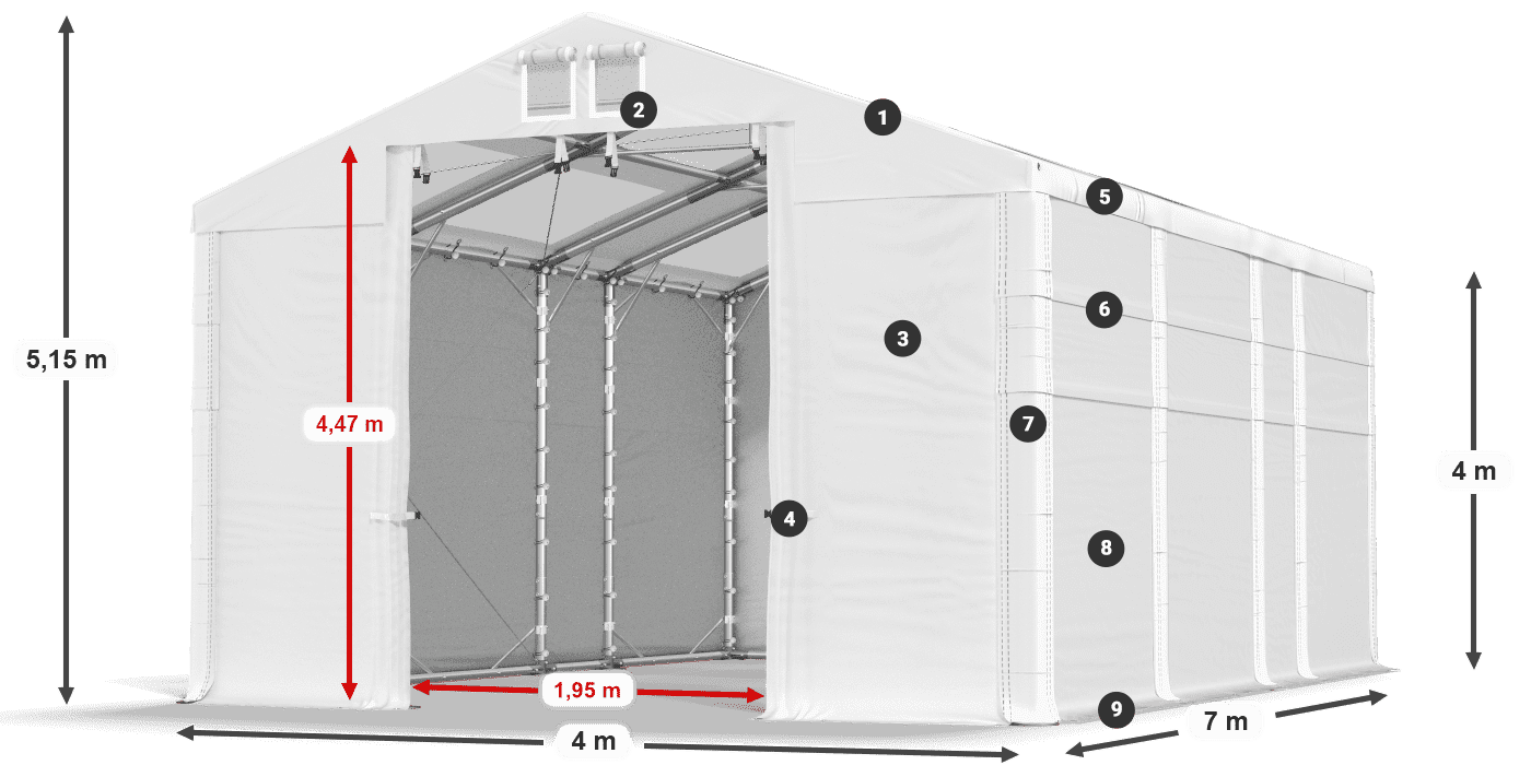 Tető: MS T 580 PVC Falak: FR 620 PVC 4 m jelmagyarázat