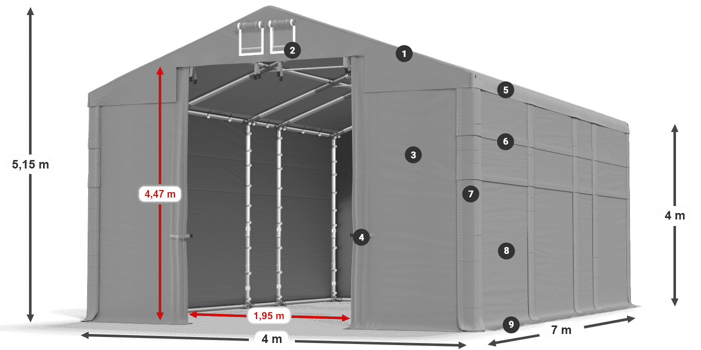 Tető: MS 580 PVC Falak: FR 620 PVC 4 m jelmagyarázat