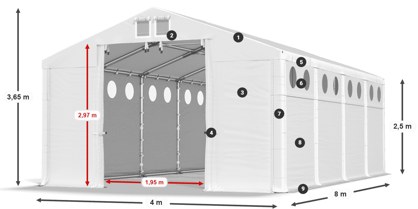 Tető: FR 620 PVC Falak: SD O 500 PVC 2,5 m jelmagyarázat