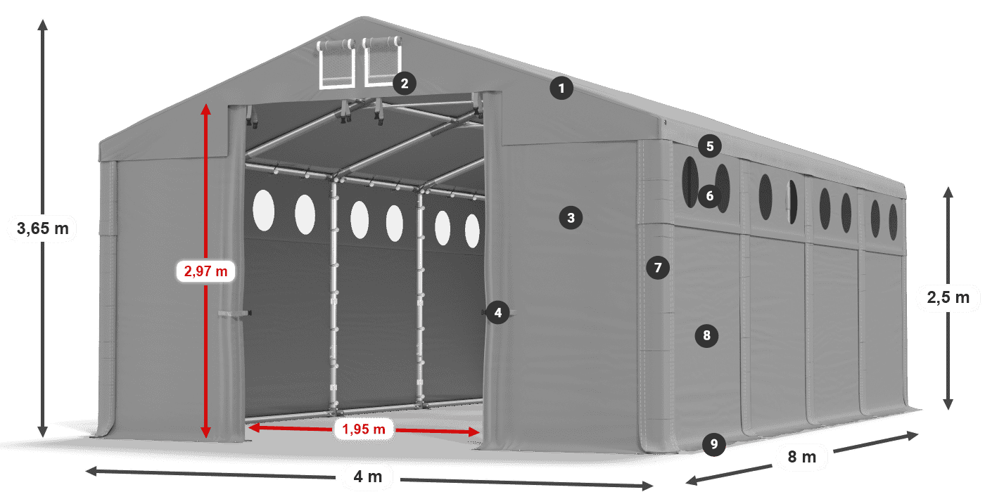 Tető: SD 560 PVC Falak: MS O 580 PVC legenda 2,5 m